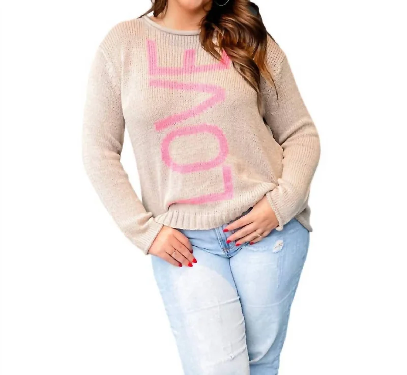 Love Crew Cotton Sweater In Khaki/pretty Pink Confident Women's High - fashion