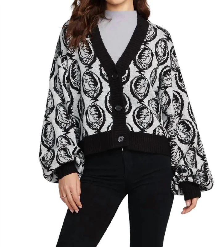 Grateful Dead Steal Your Face Cardigan In Bright White Athletic Women's High - 