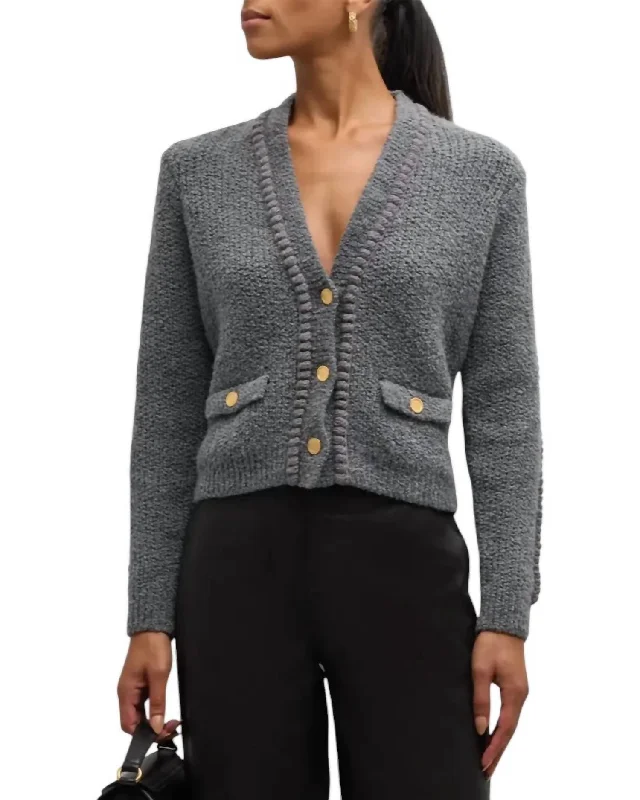 Double Pocket Cropped Cardigan In Pewter Country