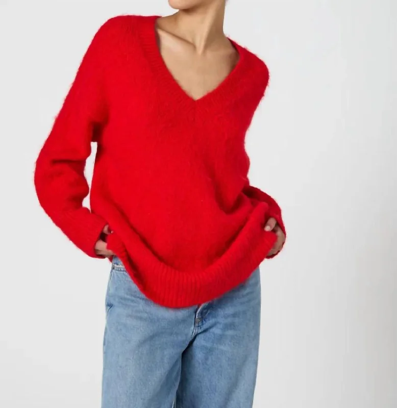 Fluffy Knit Jumper In Red Confident Women's High - fashion