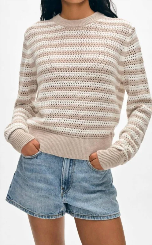 Mesh Crewneck In White/flax Casual Women's Japanese 