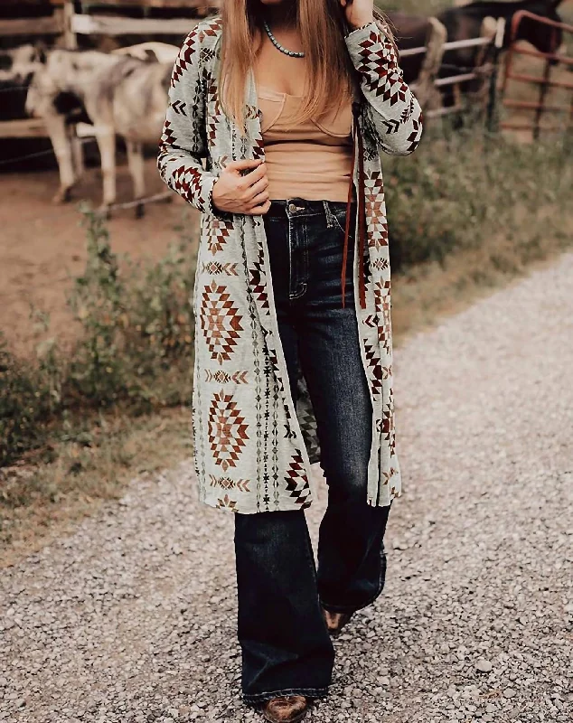 Aztec Long Cardigan In Brown Contemporary 