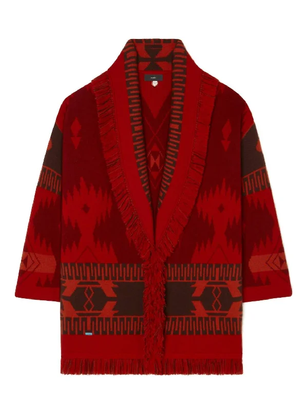 Icon Jacquard Cardigan In Russet Red/fire Bohemian Women's Free