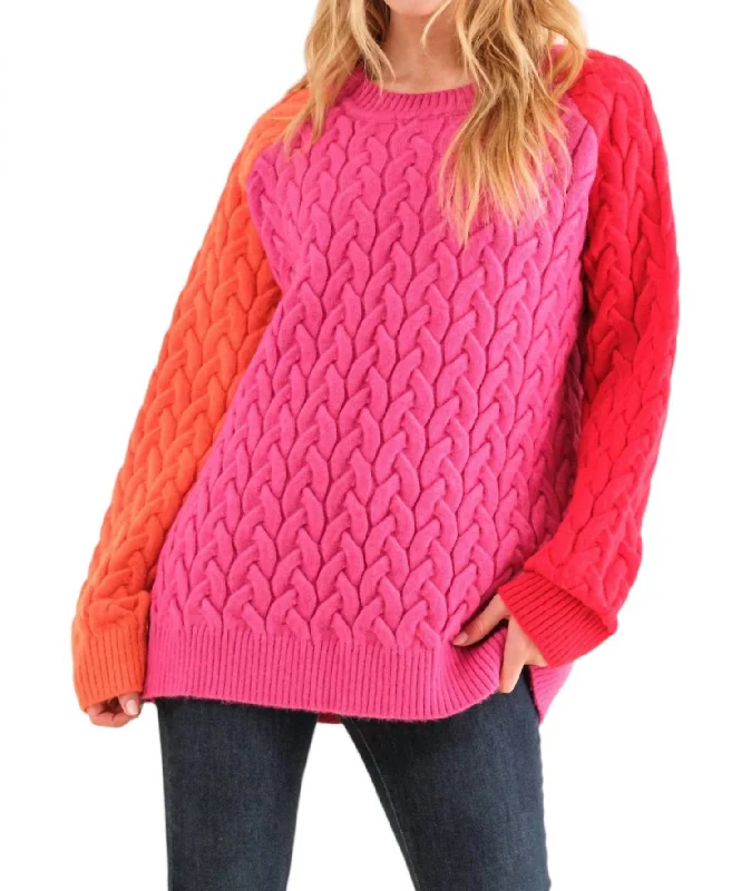 Here We Go Again Sweater In Pink Multi performance
