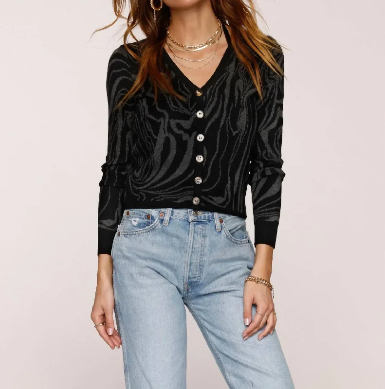 Pattern Cardigan Sweater In Black Sophisticated Women's Tailored