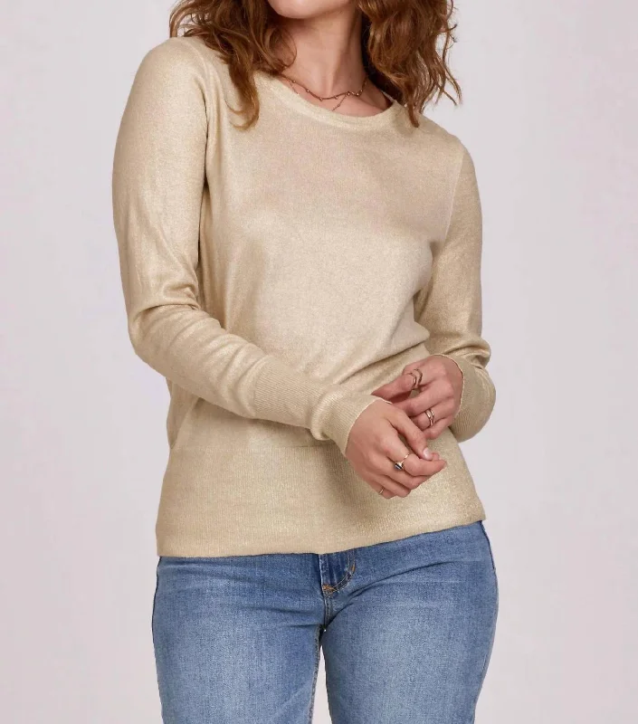 Gretchen Gilded Sweater Top In Gold Foil Casual Women's Loose - fitting