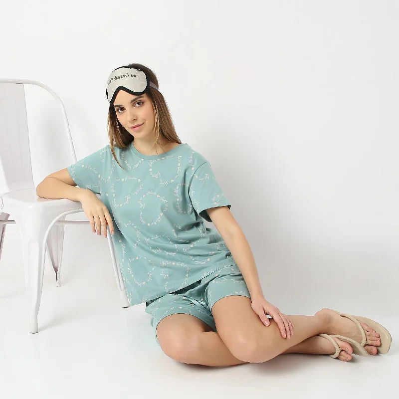 Heart Print Straight Short Sleeve Lounge T-Shirt Compression