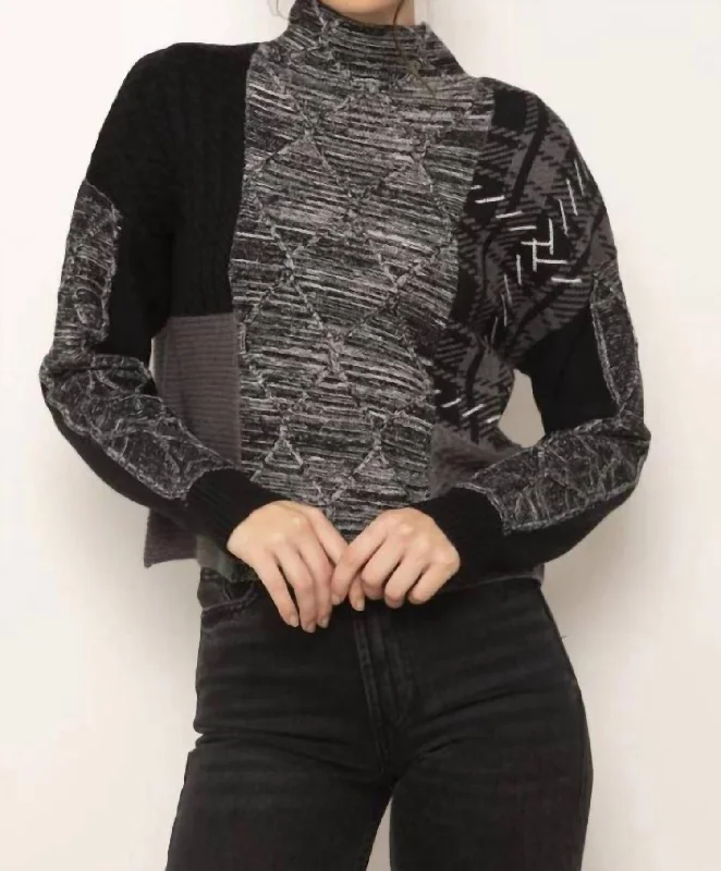 Ace Mixed Mock Neck Sweater In Black Combo Refined Women's Classic 