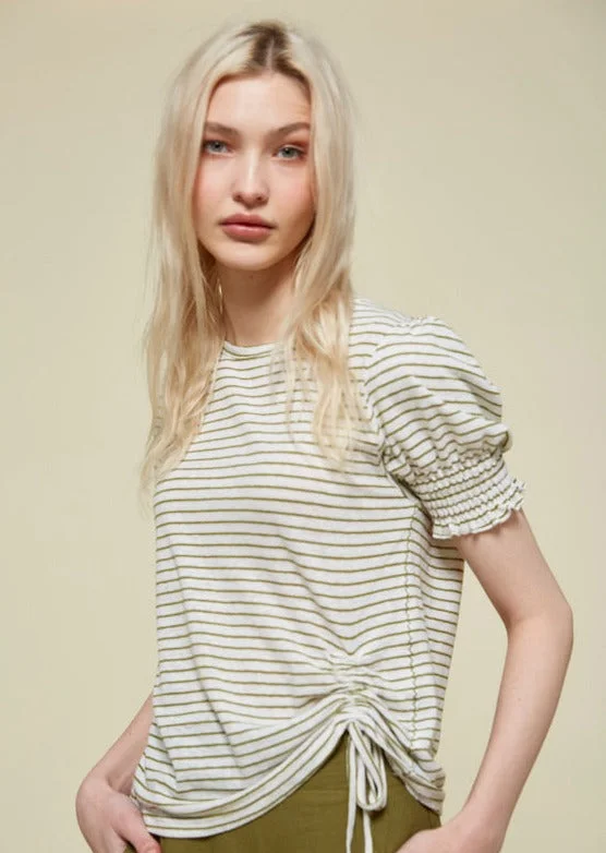 84276243  Striped Linen T-Shirt - Khaki Stripe Confident Women's High - fashion