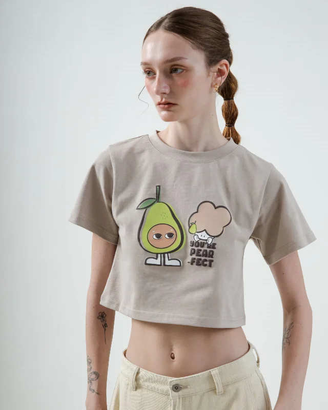LULU You're Pear-fect Graphic Cropped Tee (Khaki Grey) Practical Women's Quick - dry LULU You're Pear-fect Graphic Cropped Tee (Khaki Grey) Practical Women's Quick - dry