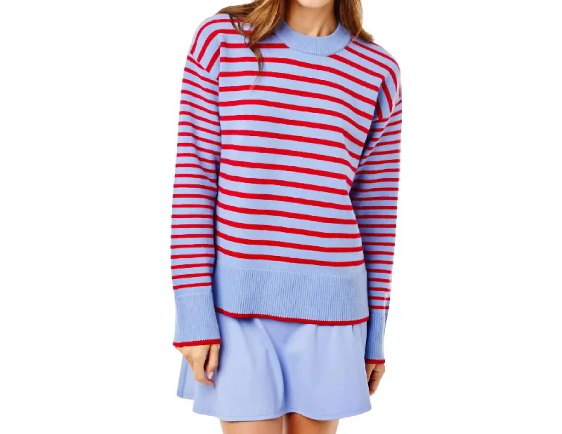 Carlyle Crewneck In Violet Cherry Stripe Elegant Women's Formal 