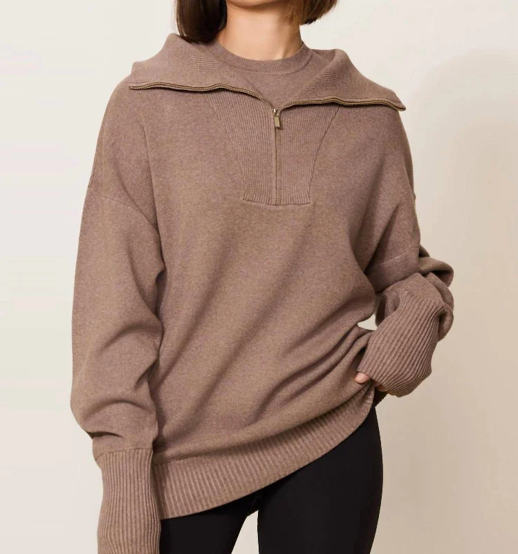 Olly Half Zip Oversized Sweater In Fossil Vintage Women's 1970S 