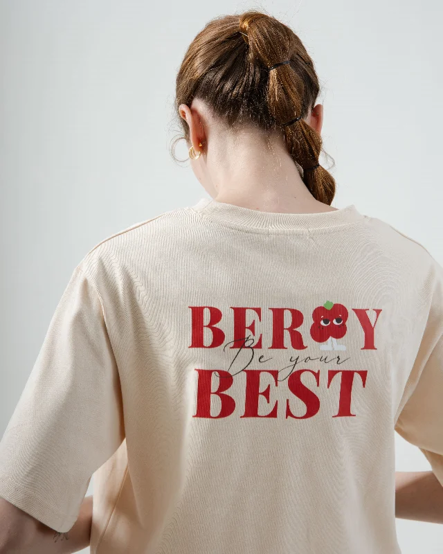 LULU Berry Best Embroidery Graphic Tee (Beige) Polished Women's Silk