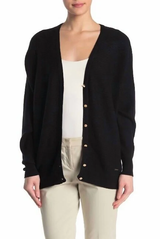 Ottoman Knit Button Front Cardigan In Black Dapper Women's 1920S