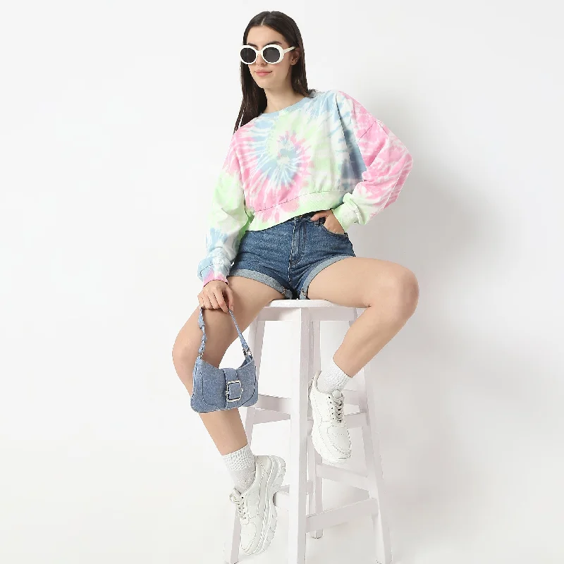 Boxy Fit Tie - Dye Full Sleeve Crop T-Shirt Edgy Women's Punk