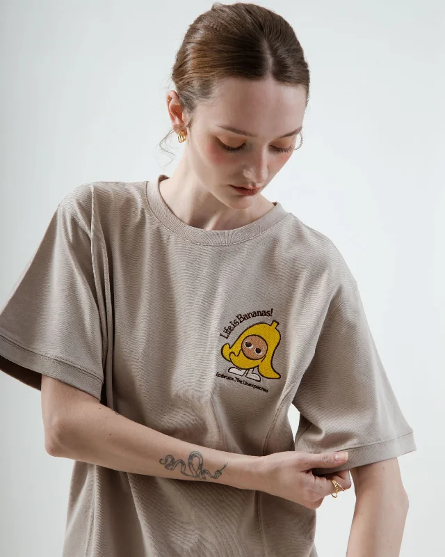 LULU Life is Banana Embroidery Graphic Tee (Khaki Grey) Refined Women's Velvet