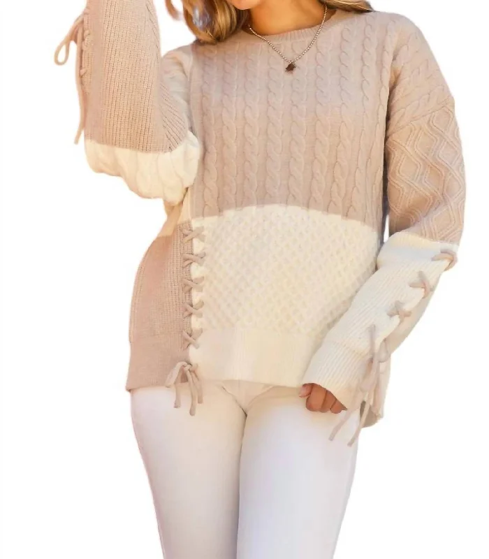 Tied Me Up Sweater In Cream/latte Casual Women's Loose - fitting
