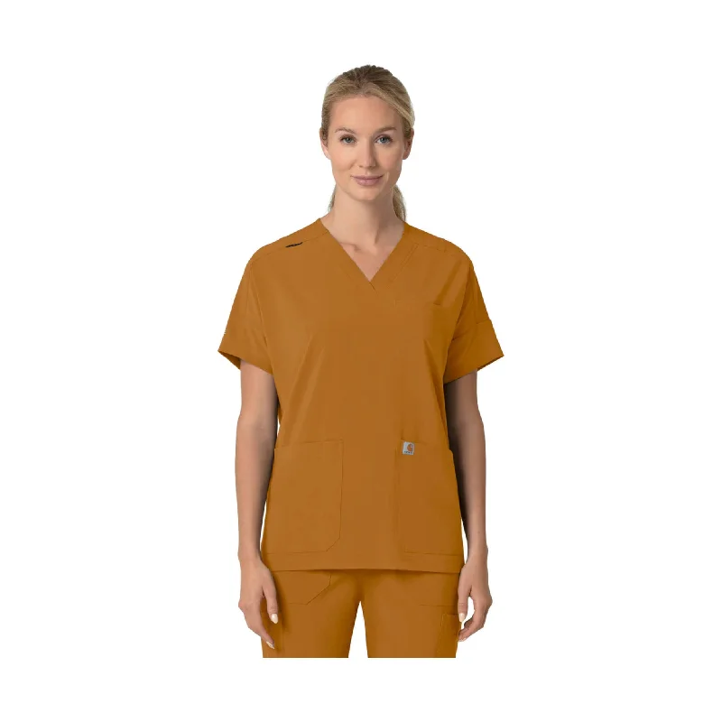 Carhartt Women's Force Cross Flex Oversized V Neck Scrub Top - Fox Brown - ONLINE STORE CREDIT/EXCHANGE ONLY Laid - back Women's Style Carhartt Women's Force Cross Flex Oversized V Neck Scrub Top - Fox Brown - ONLINE STORE CREDIT/EXCHANGE ONLY Laid - back Women's Style