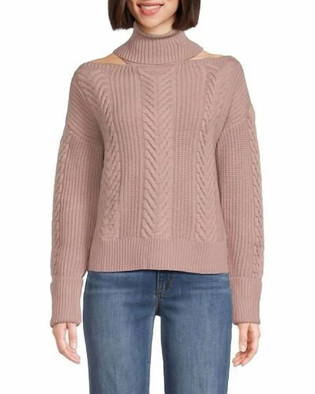 Lorilee Cold Shoulder Turtleneck Wool Sweater In Wild Rose Contemporary 