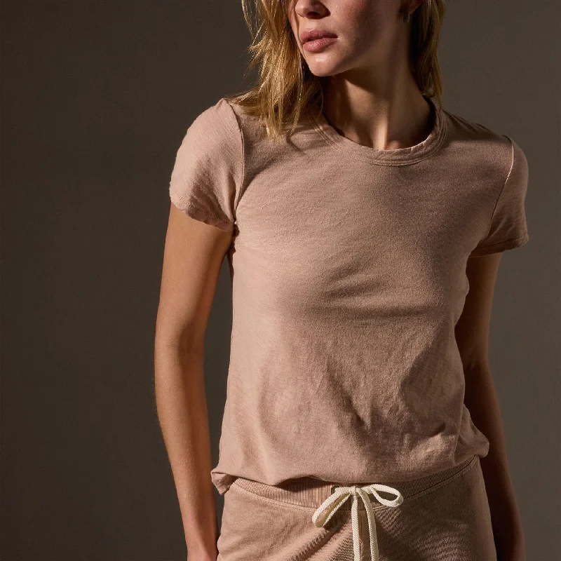 Sheer Slub Crew Neck Tee - Rose Nude Sophisticated Women's 