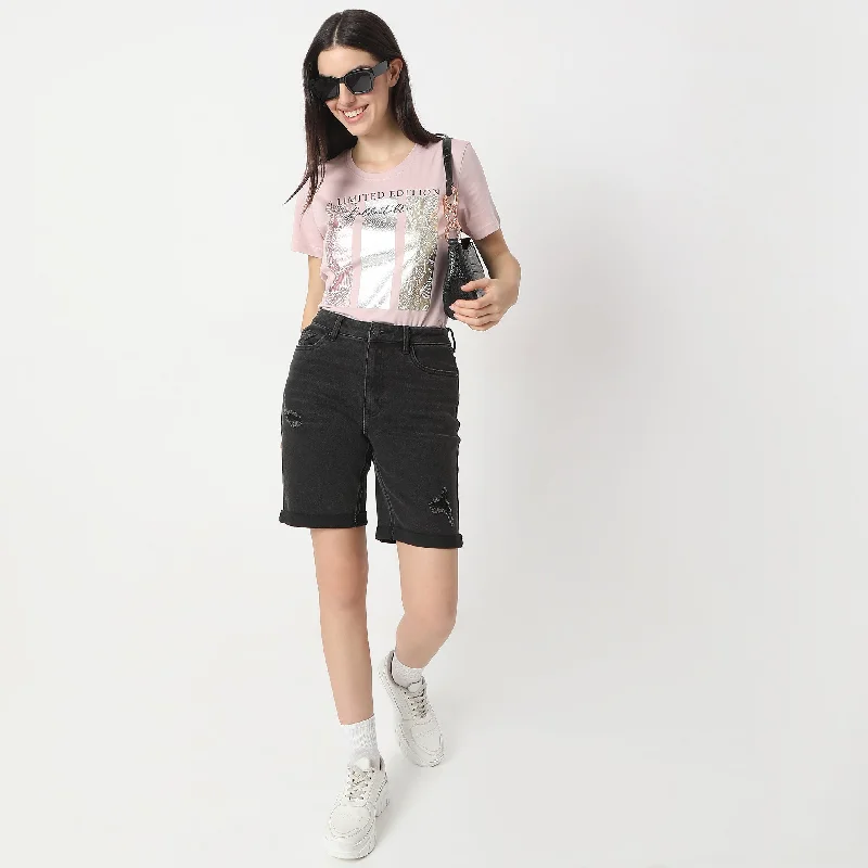 Chest Print Graphic Short Sleeve T-Shirt Feminine Women's Style 
