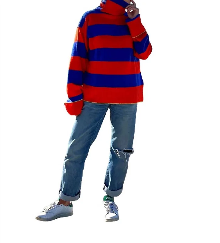 Funnel Neck Sweater In Orange & Blue Stylish Women's Neon