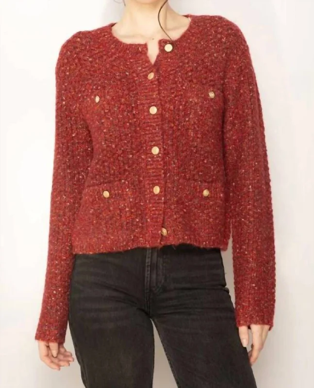 Raya Chanel Cardigan In Speckled Red Refined Women's Hand - crafted