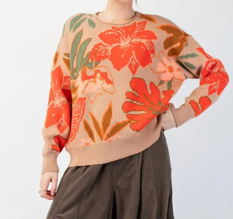 Floral Sweater In Khaki Vintage Women's 1970S 
