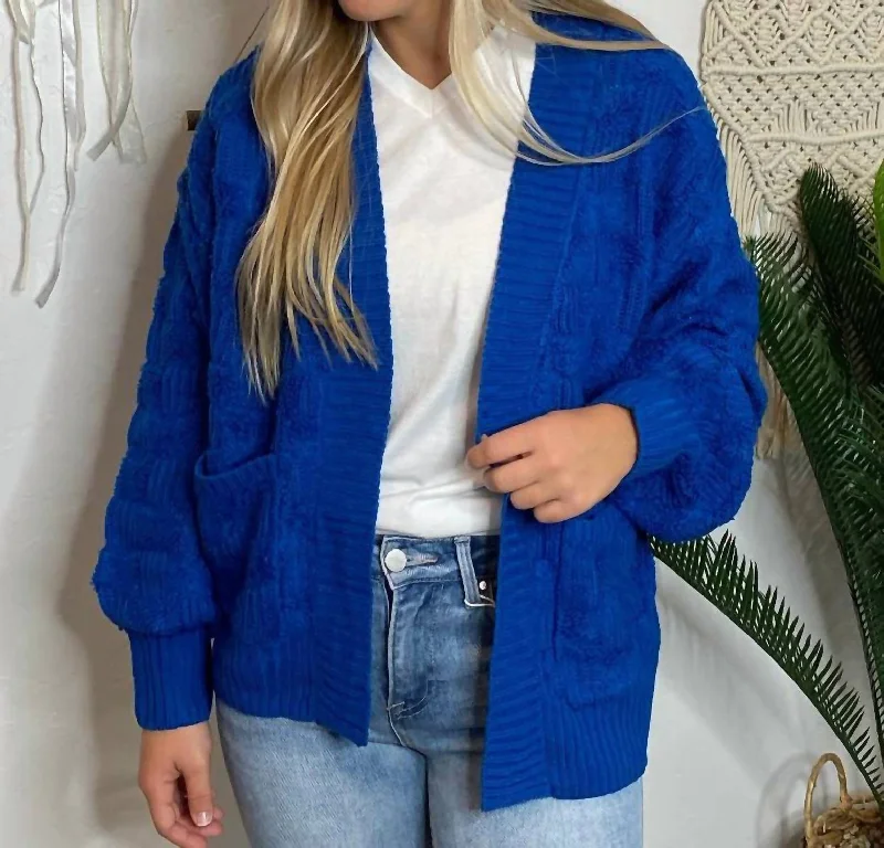 Fluffy Checker Cardigan In Cobalt Casual Women's Japanese 
