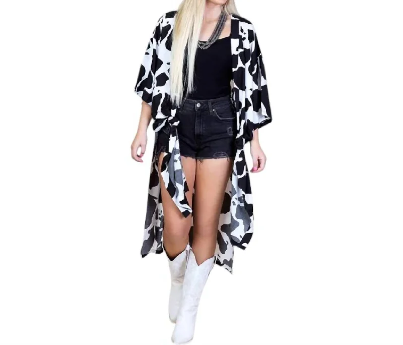 Cowprint Duster In Black/white Traditional Women's Wool