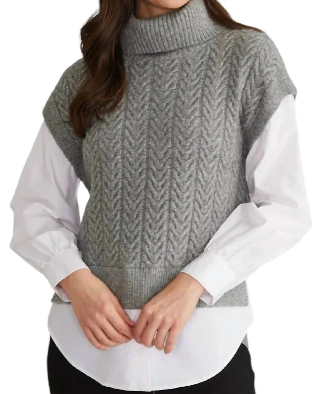 Sofia Twofer Cable Vest Tunic Sweater In Smoke Grey Cozy Women's Winter