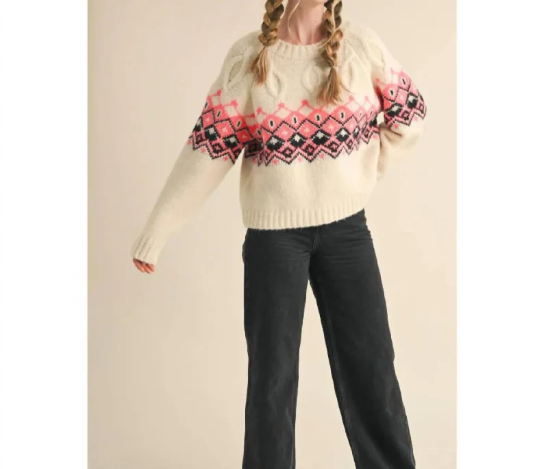 Cable Knit Fair Isle Sweater In White Edgy Women's Punk
