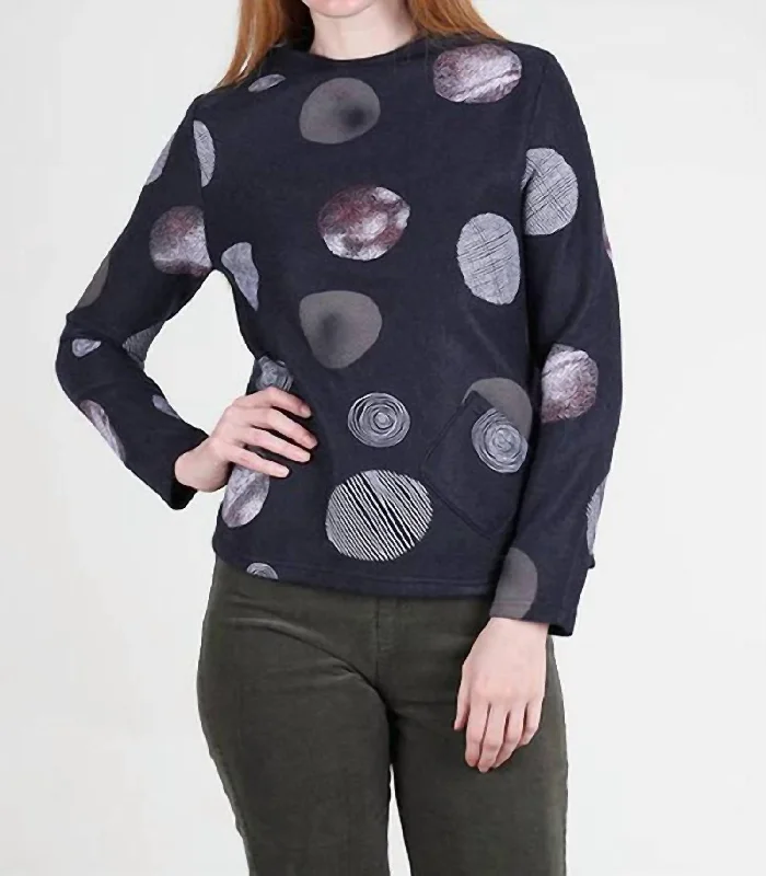 Embossed Stand Up Neck Sweater In Navy Trendy Women's 