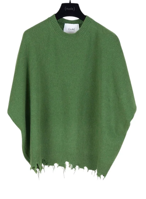Women's Crew Neck Short Sleeve Knit With Raw Edges Sweater In Clorophyll Contemporary 