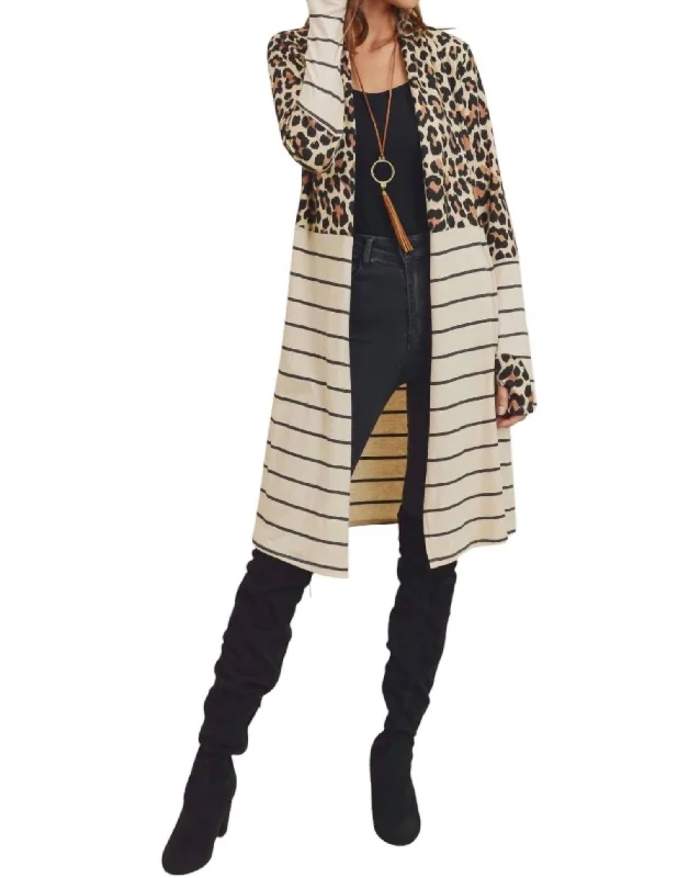 Stripe Block Cardigan In Leopard Print Sharp Women's Italian