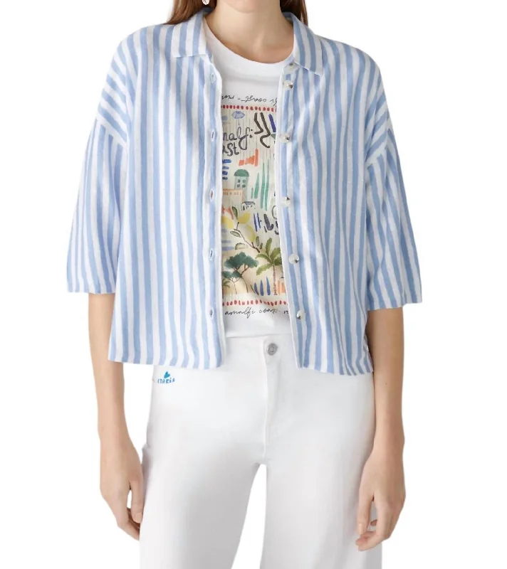 3/4 Sleeve Cardigan In Offwhite Blue Disco