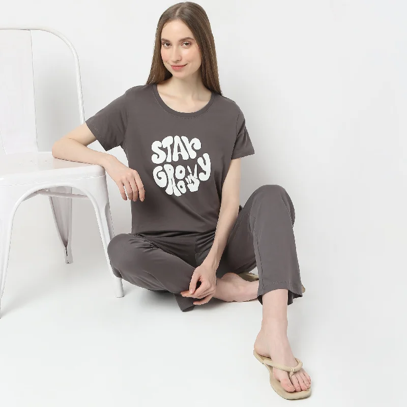 Text Print Short Sleeve Lounge T-Shirt garde