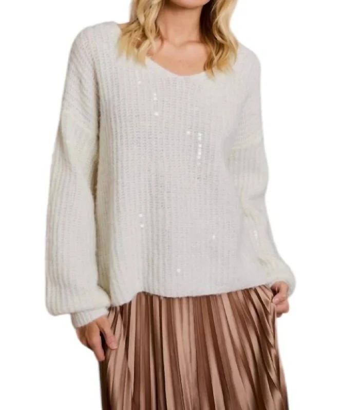 Sequined Sweater In Off White Contemporary 