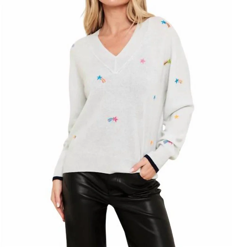 Shooting Star V Neck Sweater Top In Pearl Blue Dynamic Women's Moto