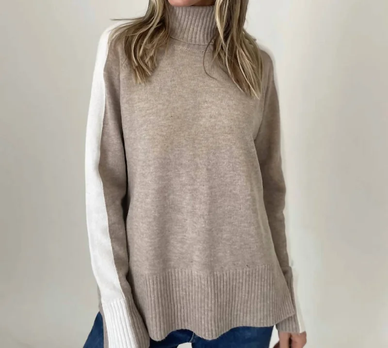 Ali Turtleneck Sweater In Latte/white Relaxed Women's 