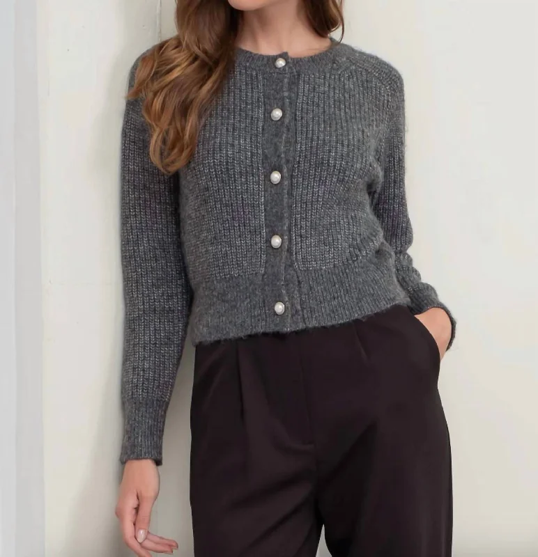 Crew Pearl Button Cardigan In Charcoal Stylish Women's Tropical 