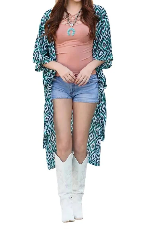 Aztec Print Duster In Green Practical Women's Quick - dry