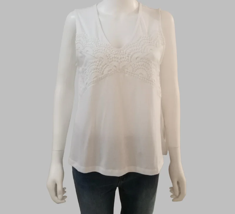 84275916 Lace Trim Top - White Modern Women's 
