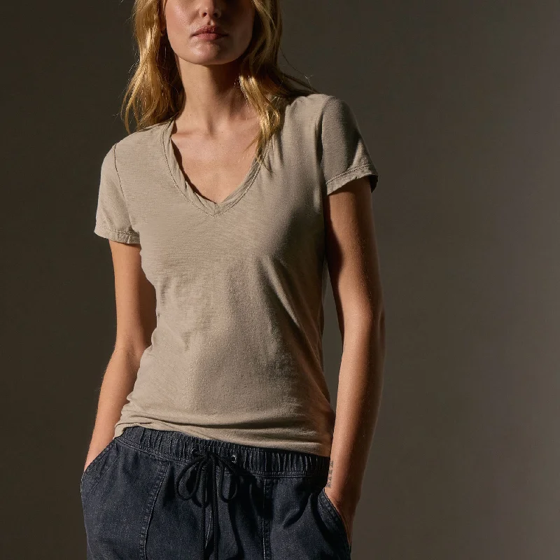 Sheer Slub Casual V Neck - Overcast Relaxed Women's 