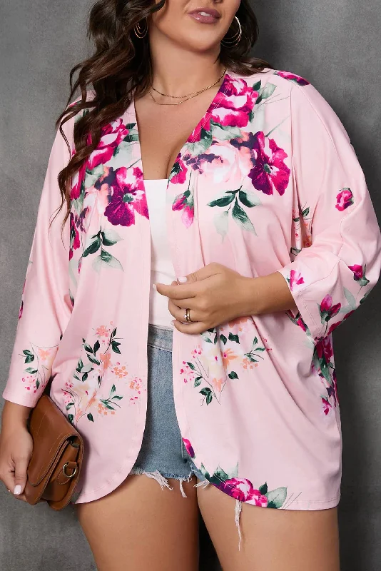 Floral Long Sleeve Kimono In Pink Feminine Women's Soft 