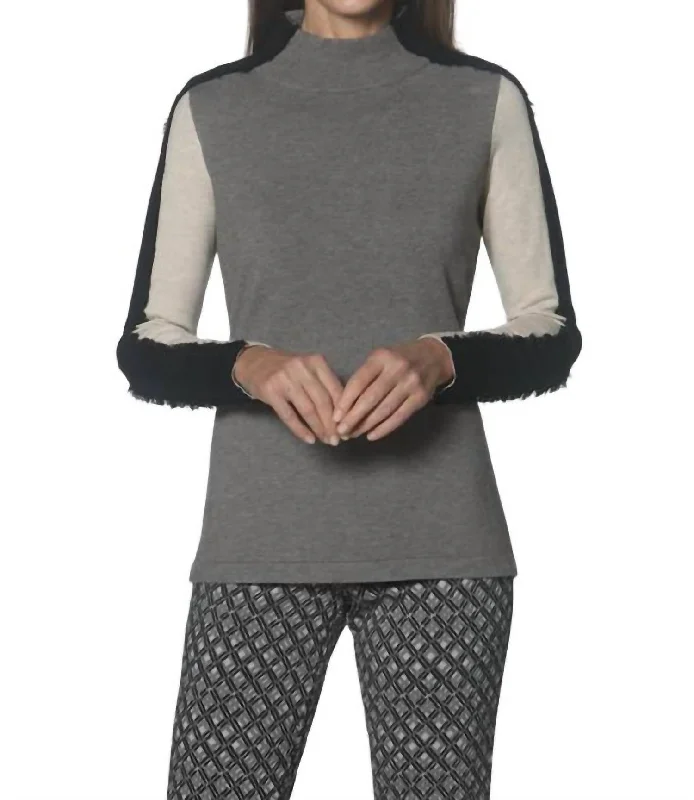 Knit Sweater Top In Putty Black Sophisticated Women's 