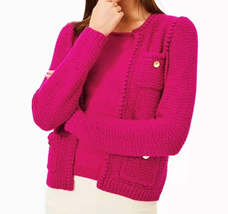 Kenton Cardigan In Mystique Pink Metallic Sharp Women's Italian
