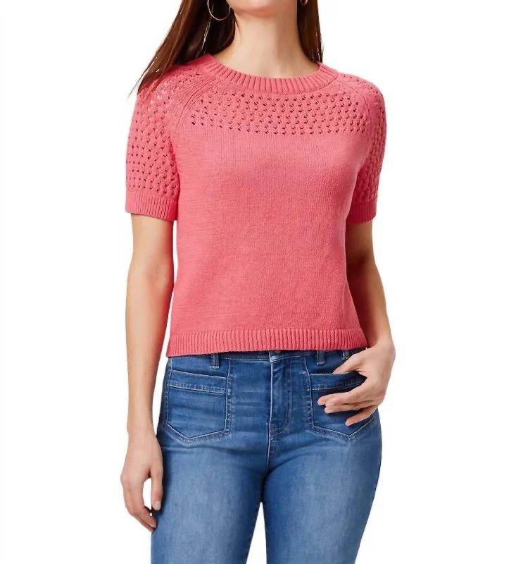 Placed Crochet Sweater Tee In Coral Streetwear Style for 