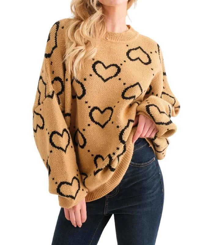 Hearts Abound Jacquard Sweater In Sand Elegant Women's 