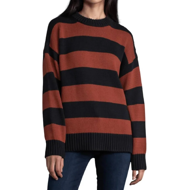 Chelsea Pullover Sweater In Spice Stripe Artistic Women's Hand - painted